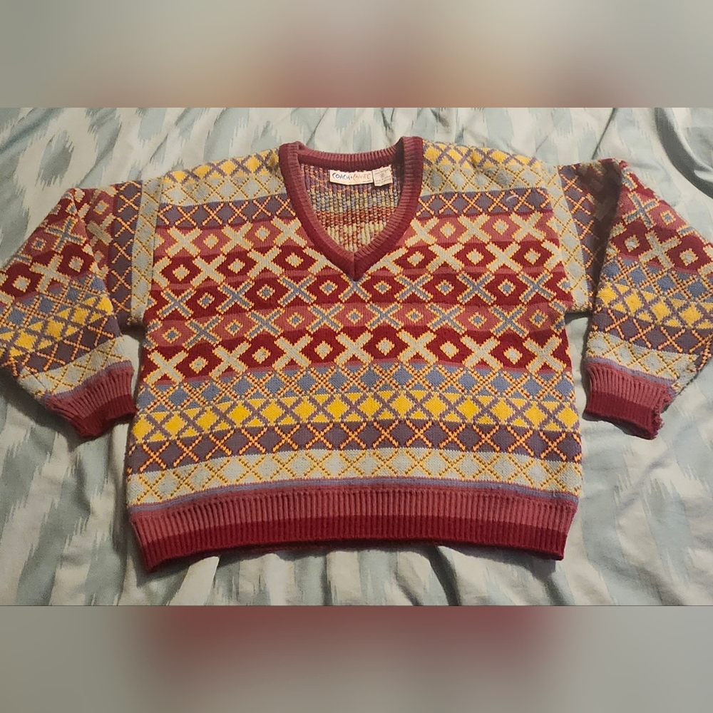 Vintage Coach & Camel Womens Knit Multicolor Sweater Womens Size Medium